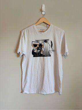Karl Lagerfeld White Graphic Tee with Black & Beige Illustration